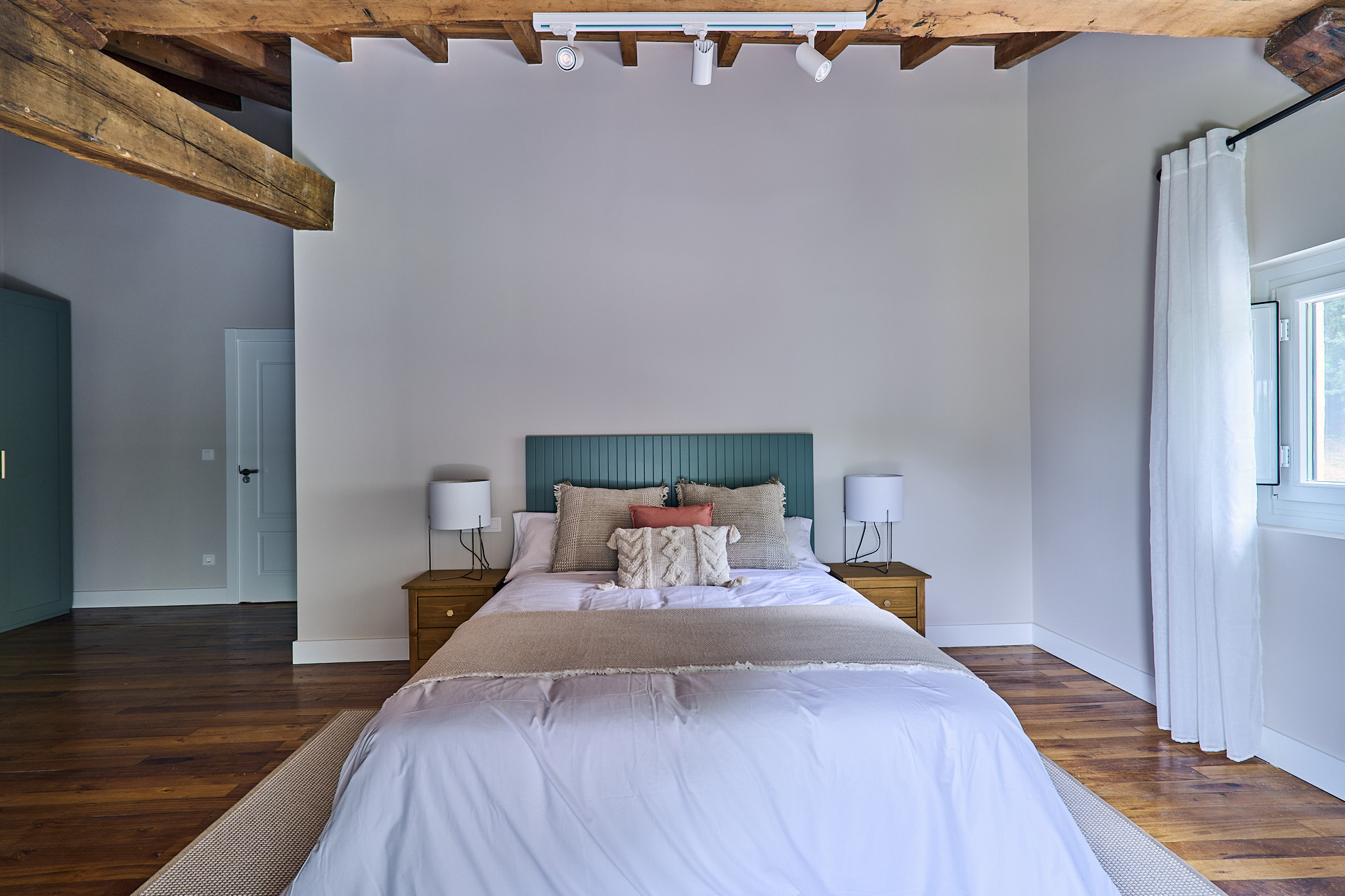 Photo: bedroom, vaulted ceiling, wide view