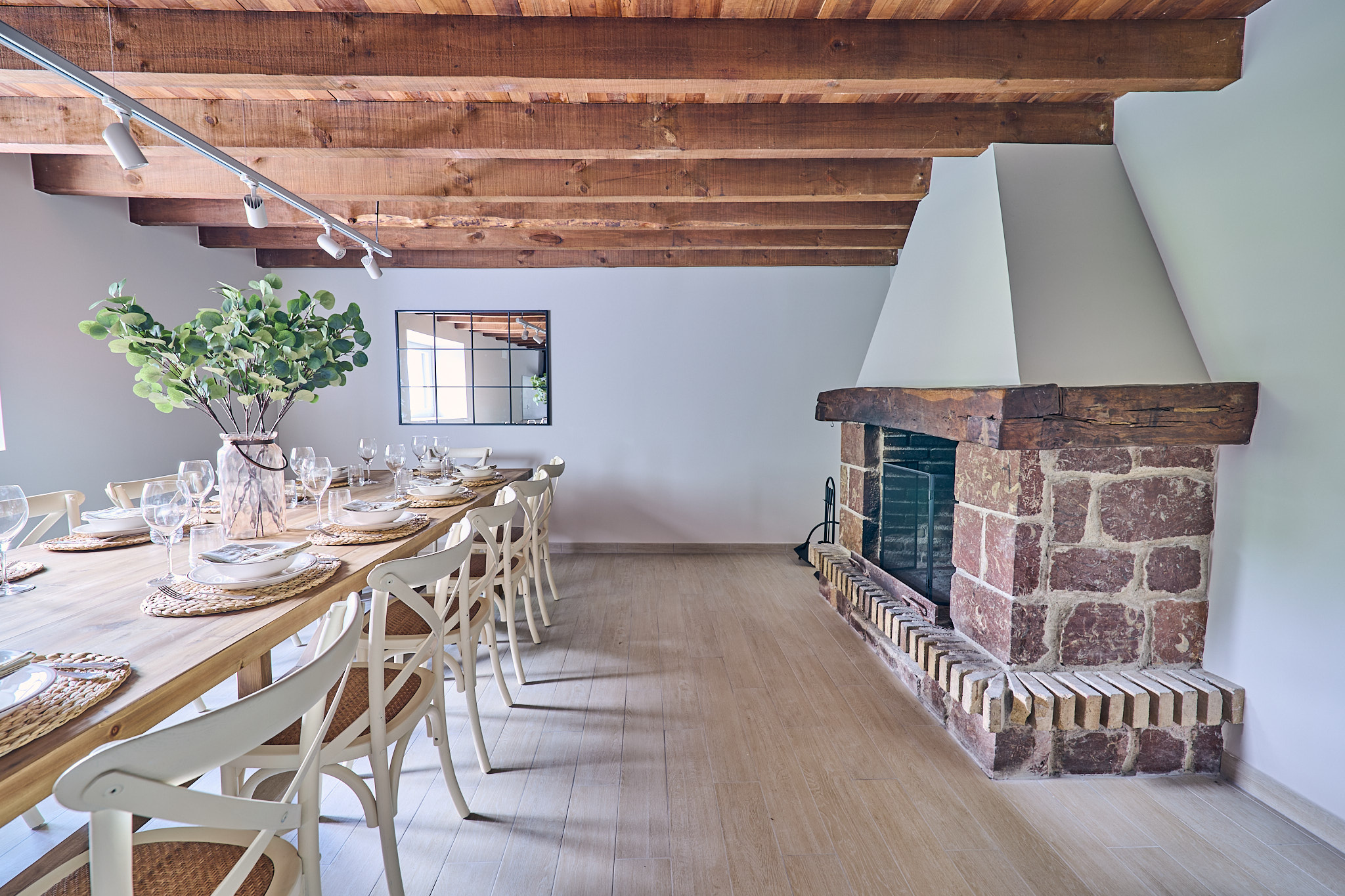 Photo: dining room & stone fireplace
